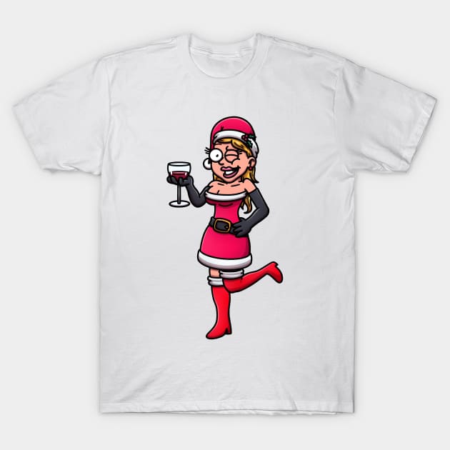 Cute Christmas Girl With Wine T-Shirt by TheMaskedTooner